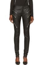 Jay Ahr Black Grained Leather Zipped Trousers