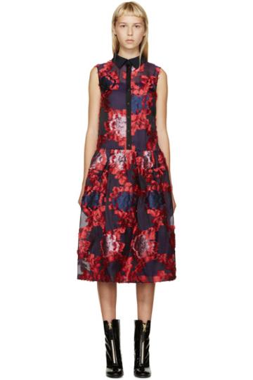 Erdem Red And Purple Organza Greta Dress