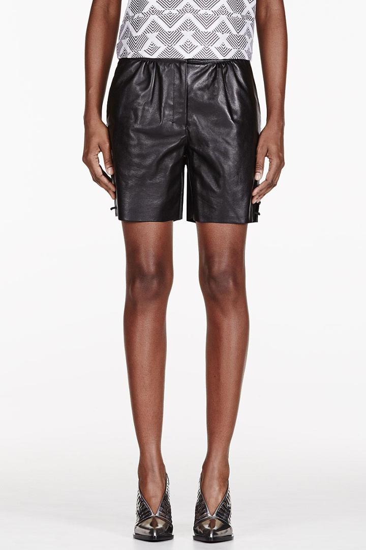 Maiyet Black Leather Straight Shorts