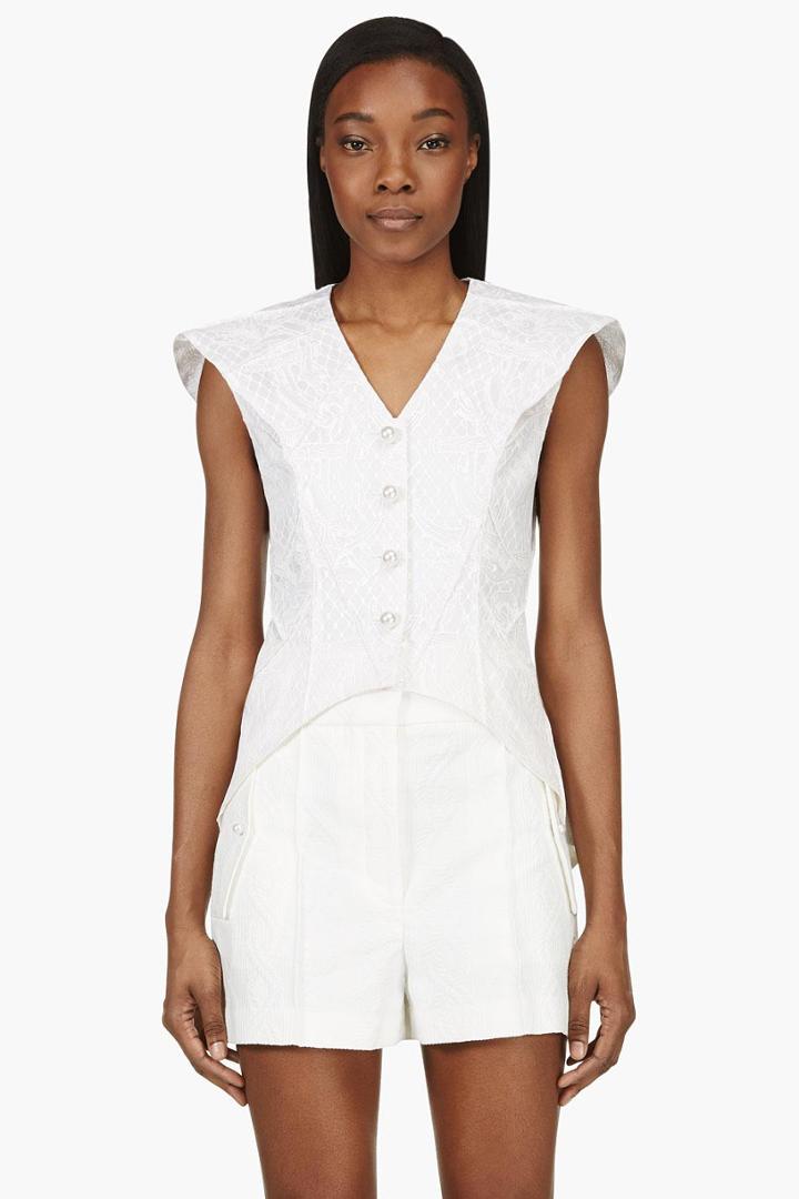 Thom Browne White Silk High Fin Tudor Ruff Blouse