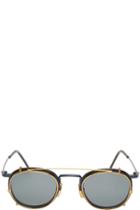 Thom Browne Matte Navy And Gold Clip-on Glasses