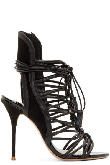 Sophia Webster Black Leather Lacey Heels