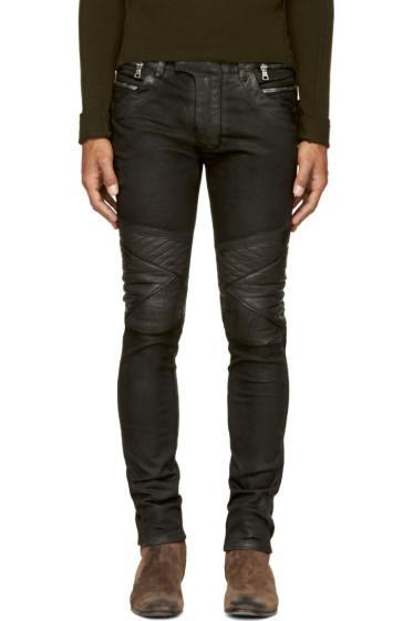 Balmain Black Coated Biker Jeans