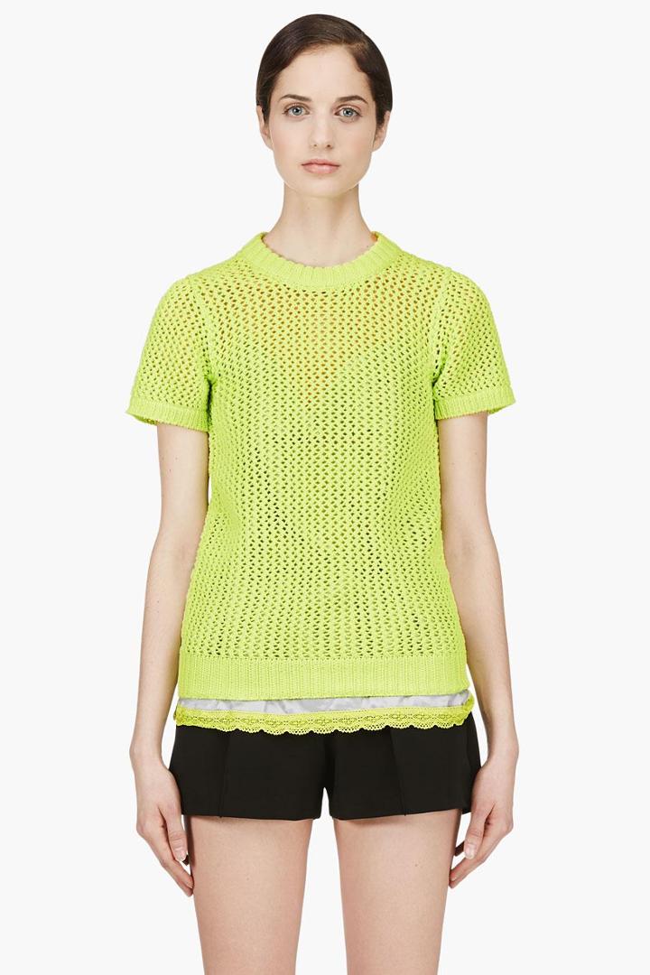 Sacai Luck Charteuse Open Knit Layered Top