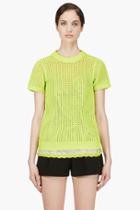 Sacai Luck Charteuse Open Knit Layered Top