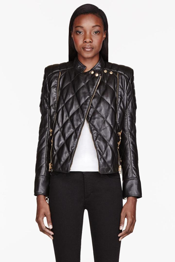 Balmain Black Leather Quilted Jacket