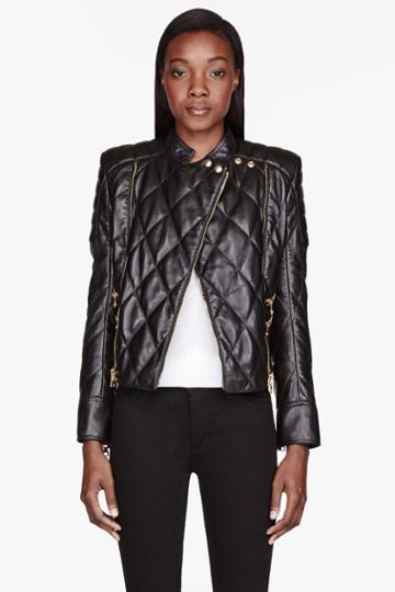 Balmain Black Leather Quilted Jacket