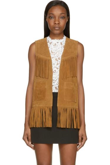 Saint Laurent Whisky Tan Suede Fringed Vest