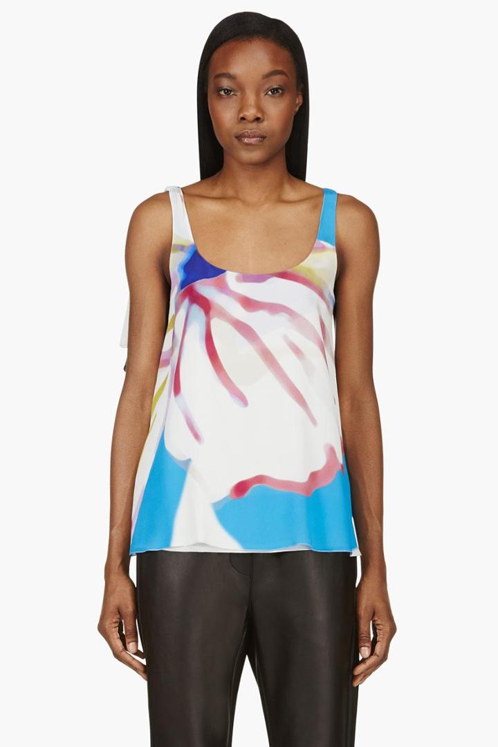 Versace Pink And Blue Silk Crepe Watercolor Tank