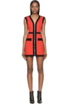 Balmain Red And Black Colorblock Zip Dress