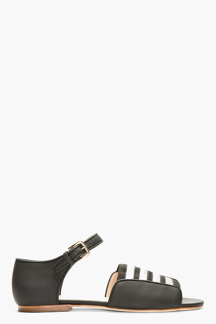 Christopher Kane Black Matte Leather And Elastic Sandals | LookMazing