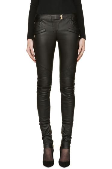 Balmain Black Leather Biker Pants