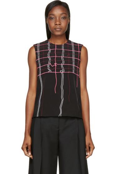 Kenzo Black Neon Degraded Plaid Embroidered Top