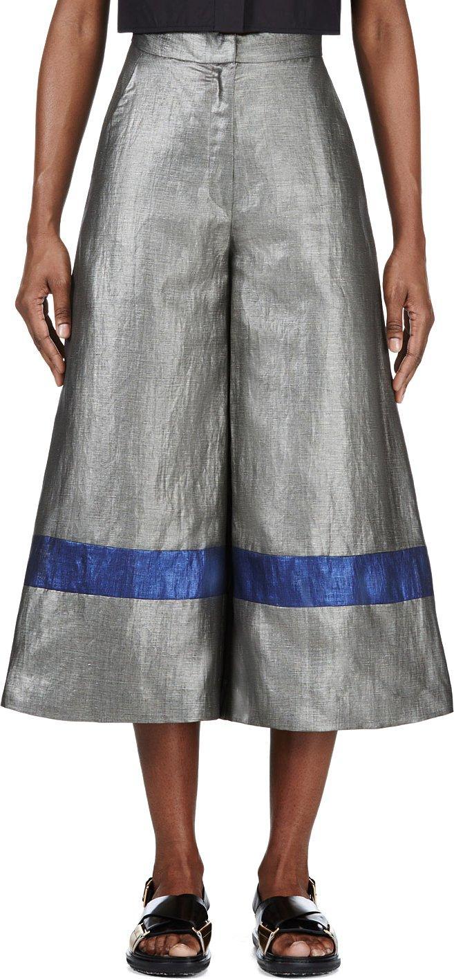 Roksanda Grey Metallic Cropped Wide-leg Craven Trousers