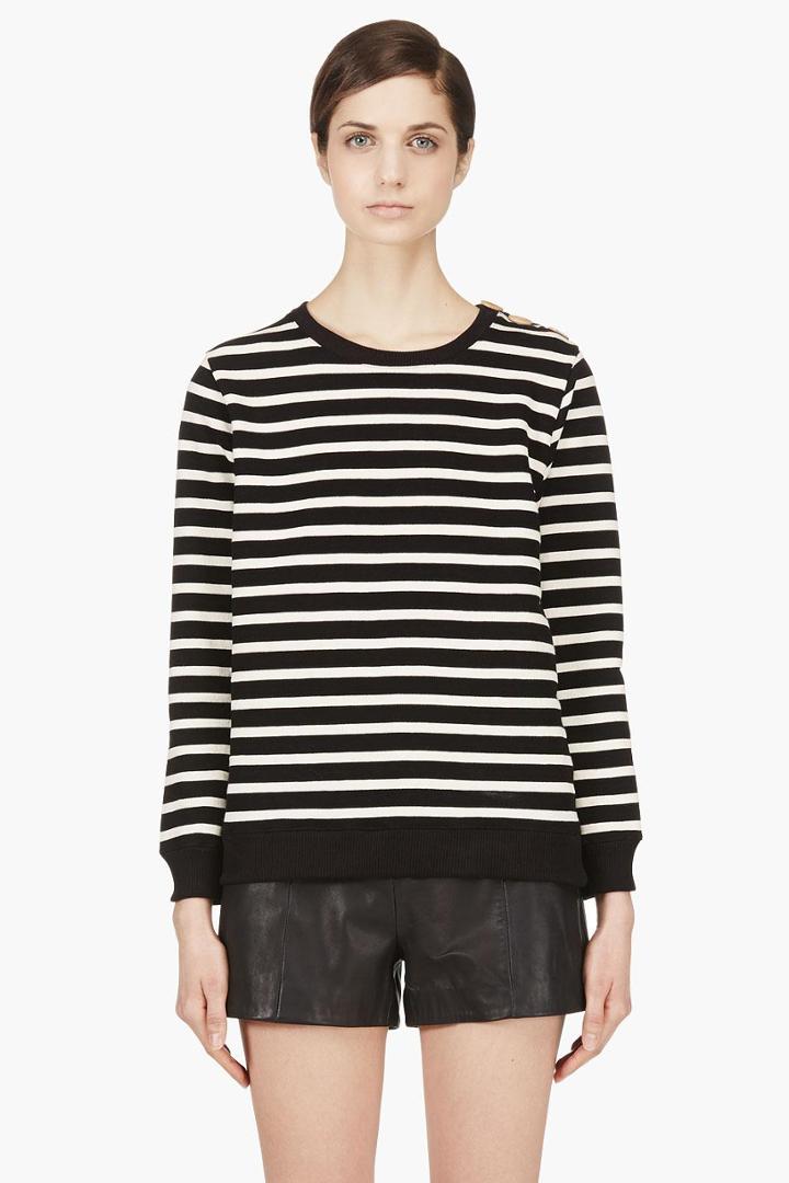 A.p.c. Black And Ecru Striped Mariner Sweater