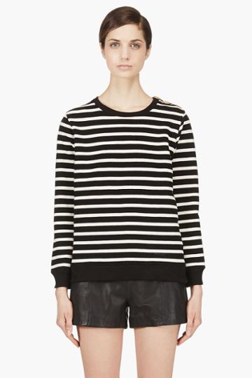 A.p.c. Black And Ecru Striped Mariner Sweater