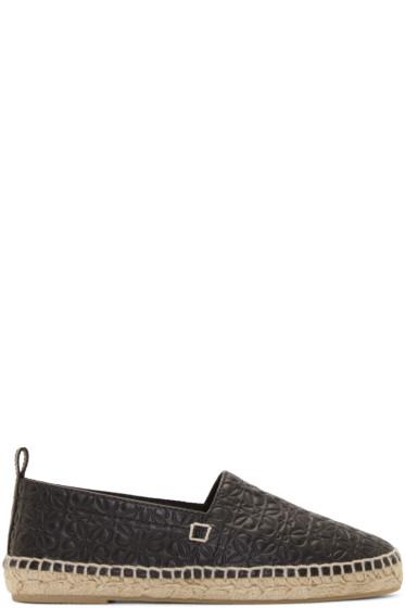 Loewe Black Leather Anagram Espadrilles