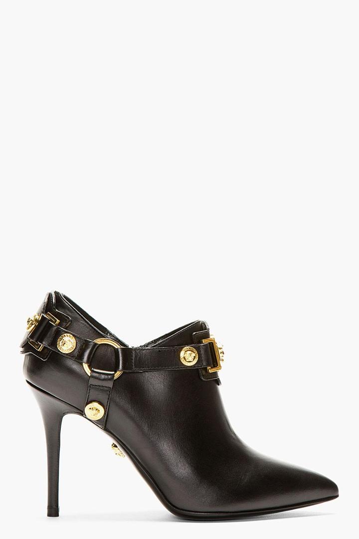 Versace Black Leather Medusa Medallion Ankle Boots