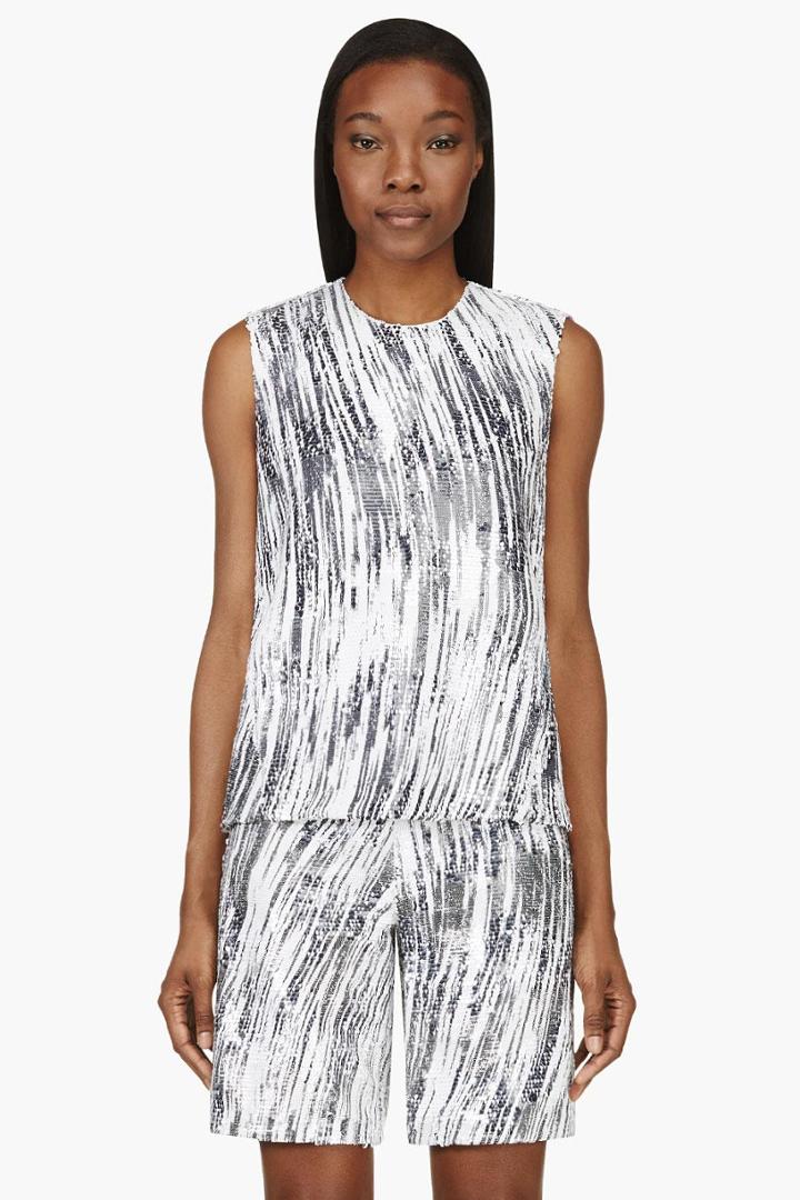 Kenzo Grey And White Sequined High Waves Tank Top