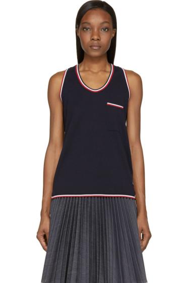 Moncler Gamme Bleu Navy Logo Stripe Tank Top
