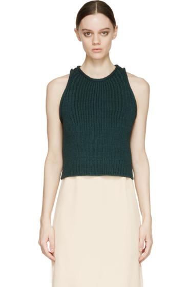 3.1 Phillip Lim Green Ribbed Knit Shell Tank Top