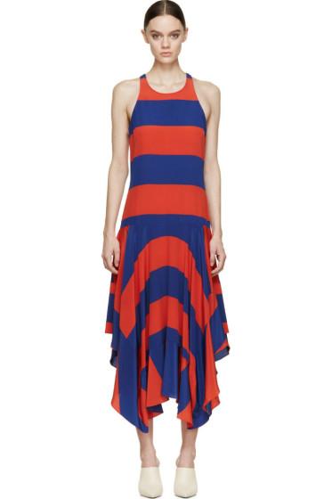 Stella Mccartney Red And Blue Silk Rugby Stripes Dress