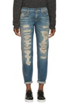R13 Blue Distressed Relaxed Skinny Jeans