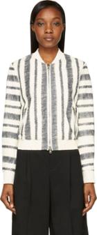 3.1 Phillip Lim White Sketched Stripe Leather Bomber Jacket