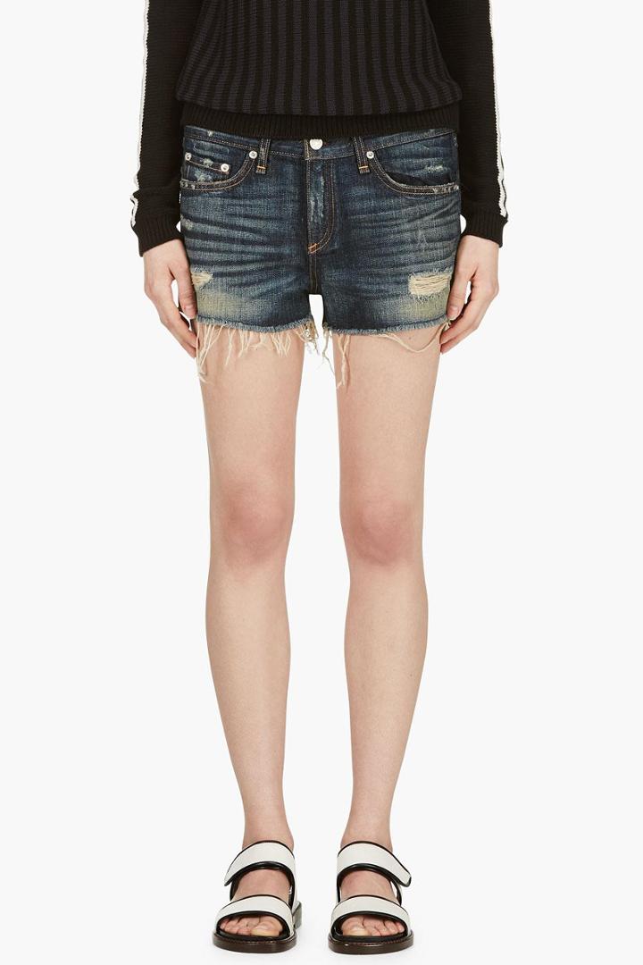 Rag And Bone Blue Distressed Denim Cut Off Shorts