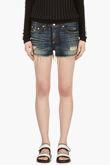 Rag And Bone Blue Distressed Denim Cut Off Shorts