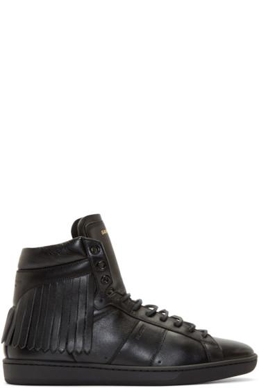 Saint Laurent Black Leather Fringed Sneakers