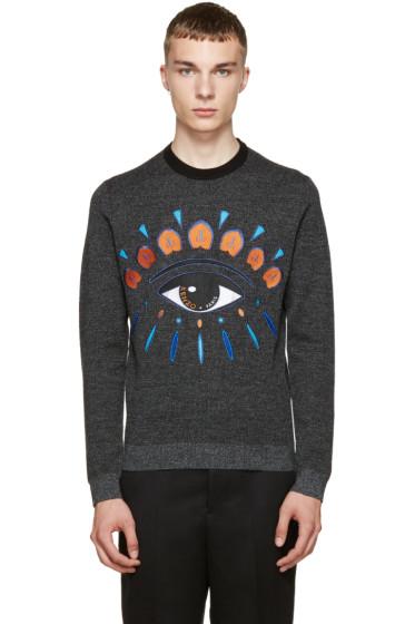 Kenzo Grey Wool Embroidered Eye Sweater