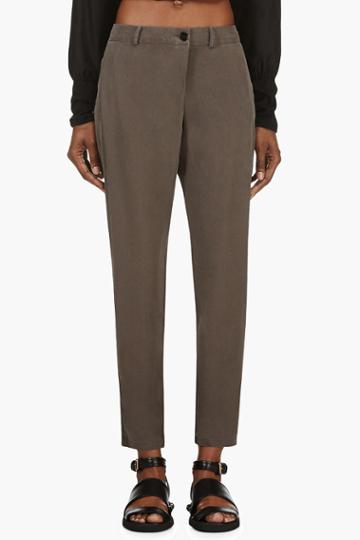 Silent By Damir Doma Olive Drab Silk Pitis Trousers