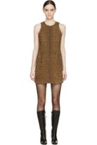 Saint Laurent Tan And Brown Suede Leopard Shift Dress