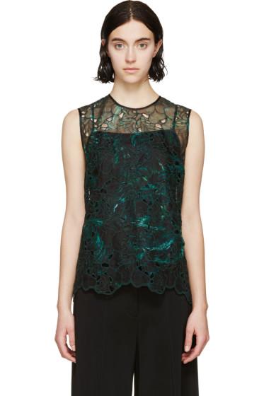 Erdem Green Organza Embroidered Naomi Top