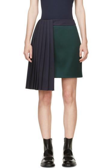 Mary Katrantzou Evergreen And Navy Pleat Jumbar Skirt