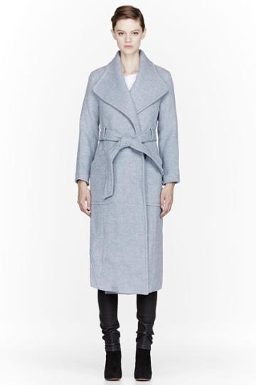 Theyskens Theory Ice Blue Wool Fivide Melate Coat