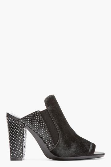 3.1 Phillip Lim Black Calf-hair And Snakeskin Vincent Mules
