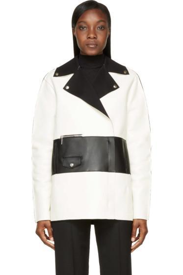 Costume National White And Black Colorblock Leather Biker Jacket