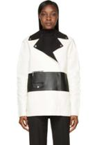 Costume National White And Black Colorblock Leather Biker Jacket