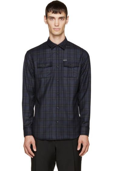 Dsquared2 Blue Plaid Military Shirt