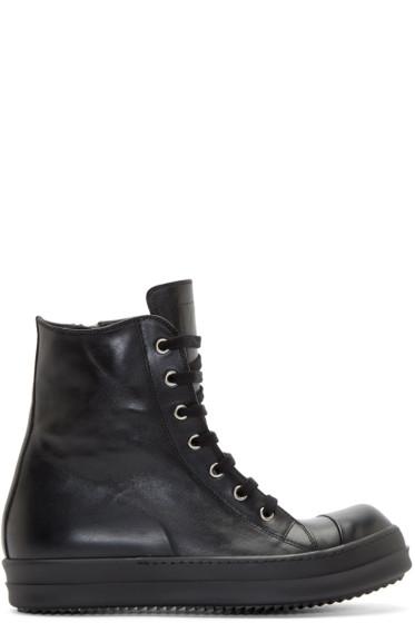 Rick Owens Black Leather High-top Sneakers