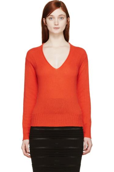 Burberry Prorsum Orange Cashmere V-neck Sweater