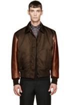 Givenchy Green And Brown Leather Sleeve Bomber