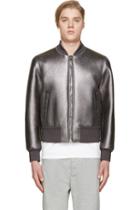 Neil Barrett Gunmetal Metalllic Leather Bomber Jacket