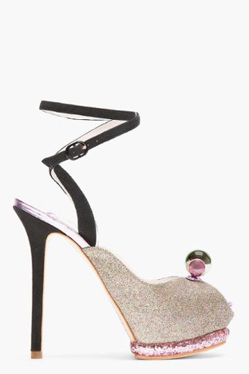 Sophia Webster Mauve Glitter Bardot Ankle-strap Heels
