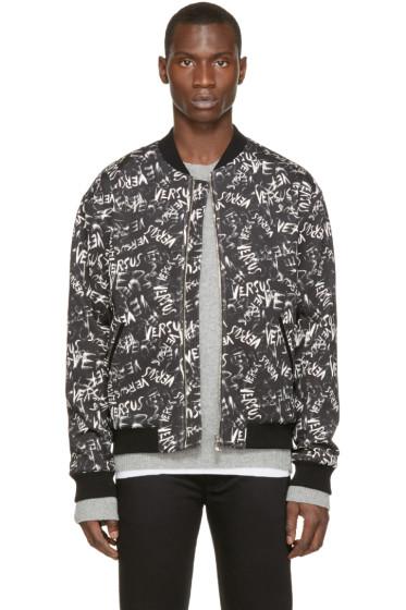 Versus Black Logo Print Bomber Jacket