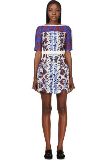 Peter Pilotto Burgundy And Blue Silk Cloque Natalie Dress