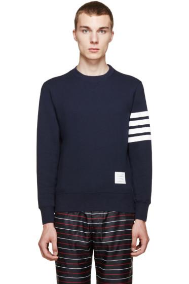 Thom Browne Navy Striped Sleeve Sweatshirt