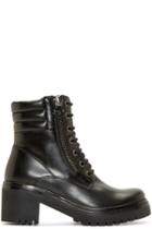 Moncler Black Leather Viviane Combat Boots